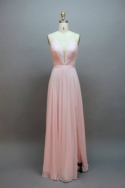 Lace-Up Plunging Neck Burgundy Long Bridesmaid Dress