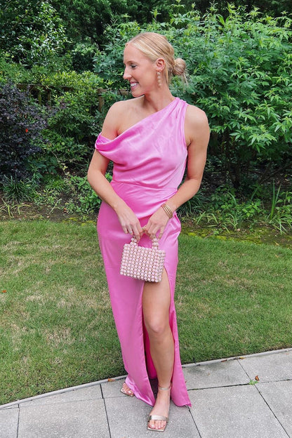 Asymmetrical One Shoulder Bridesmaid Dress with Slit