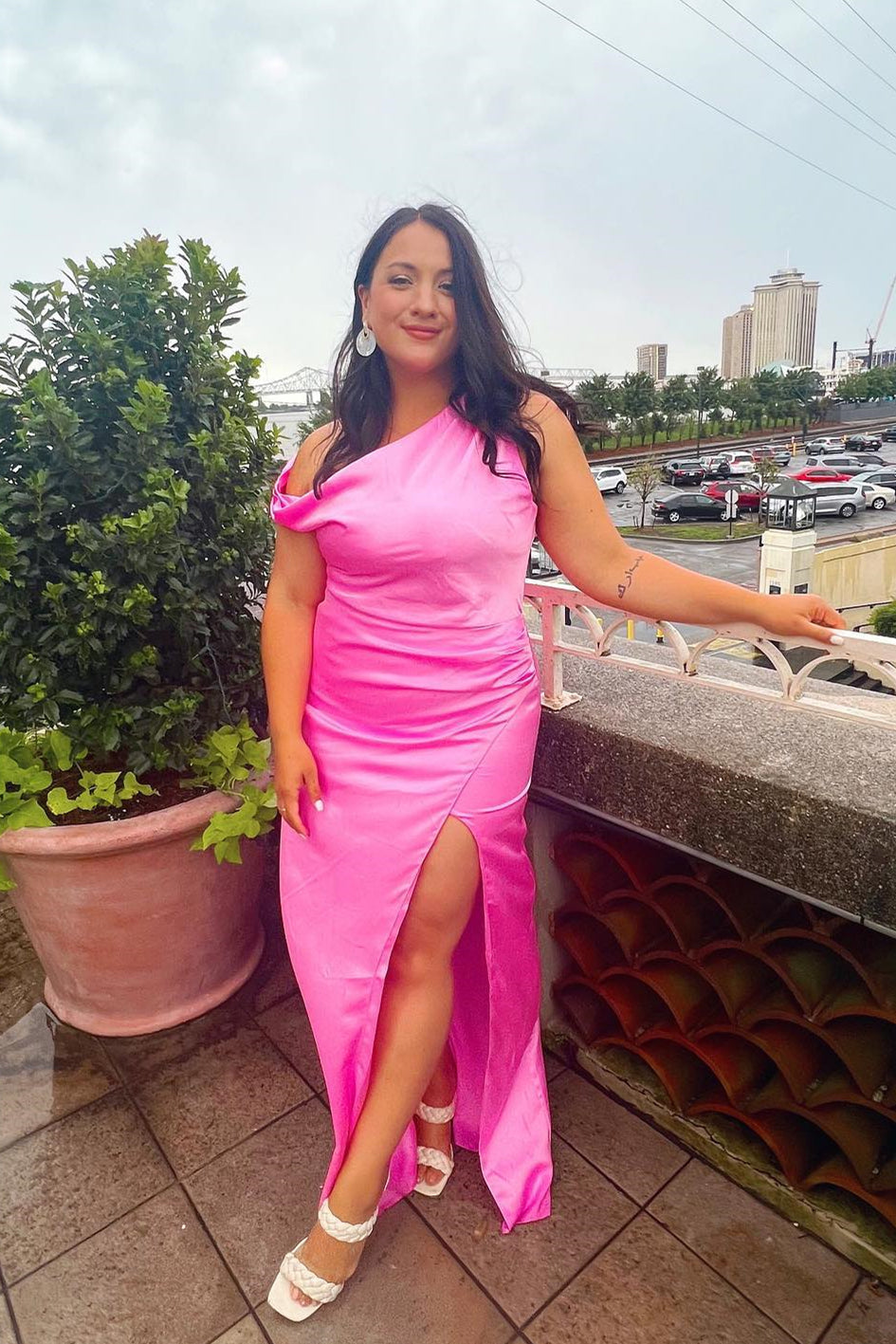 Asymmetrical One Shoulder Bridesmaid Dress with Slit