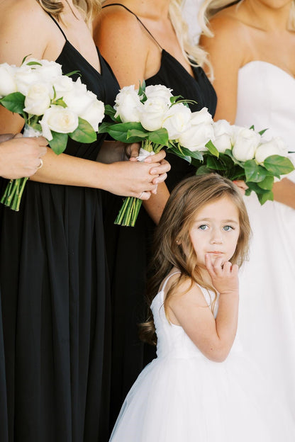 A-line Straps Black V-Neck Long Bridesmaid Dress