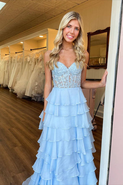 Sweetheart Red Corset Chiffon Ruffle Long Prom Dress