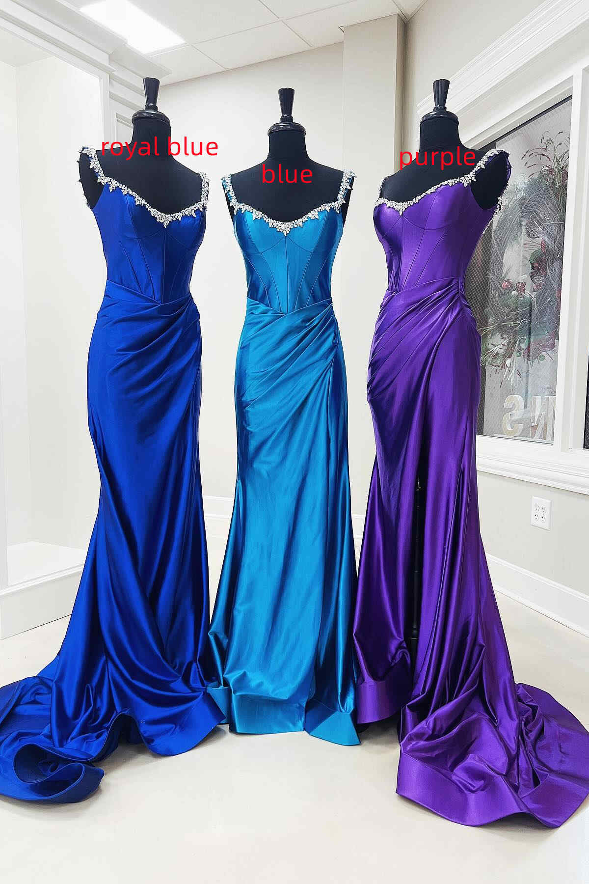 Off the Shoulder Beaded Blue Mermaid Prom Dress with Slit