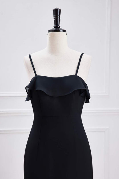 Black Straps Ruffle Multi-Layer Chiffon Maxi Dress