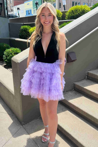 Cute Black and Pink Halter Ruffle Short Party Dress