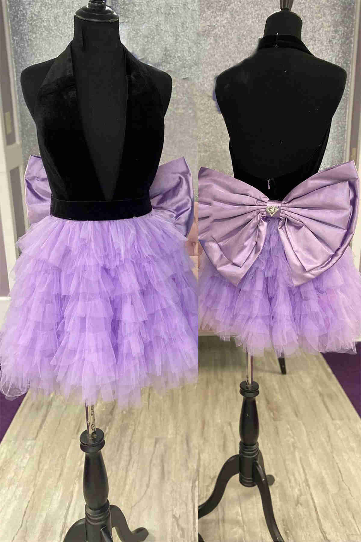 Cute Black and Pink Halter Ruffle Short Party Dress