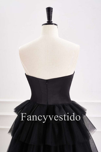 Cute Sweetheart Black A-Line Tiered Homecoming Dress