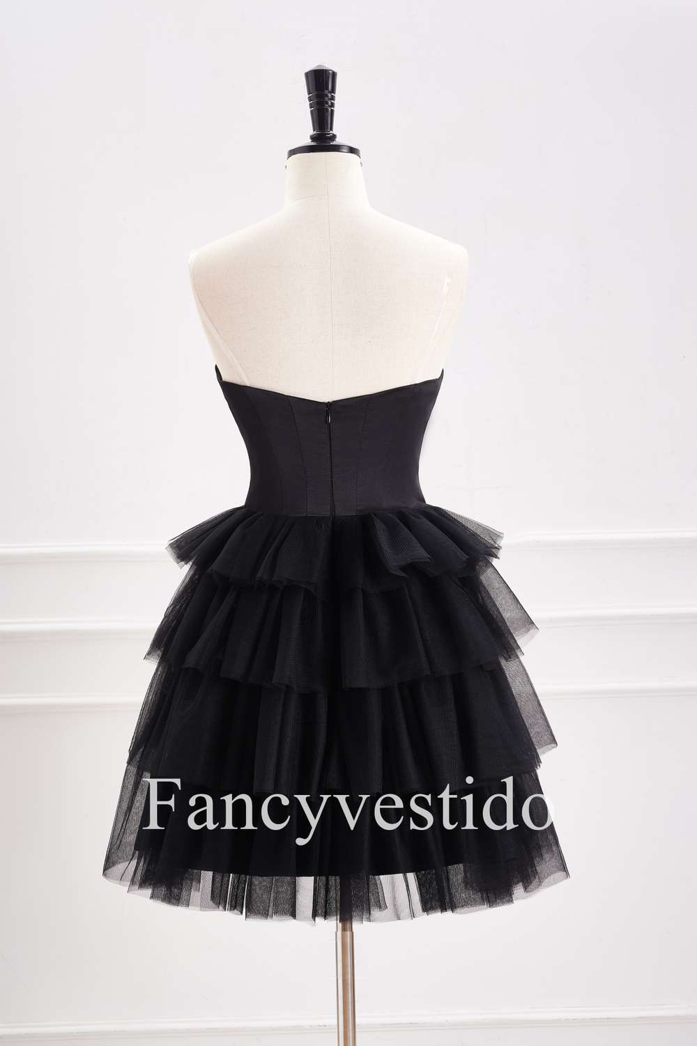 Cute Sweetheart Black A-Line Tiered Homecoming Dress
