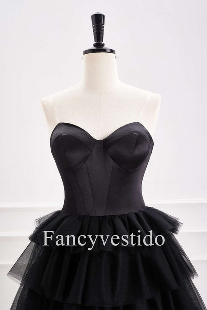 Cute Sweetheart Black A-Line Tiered Homecoming Dress