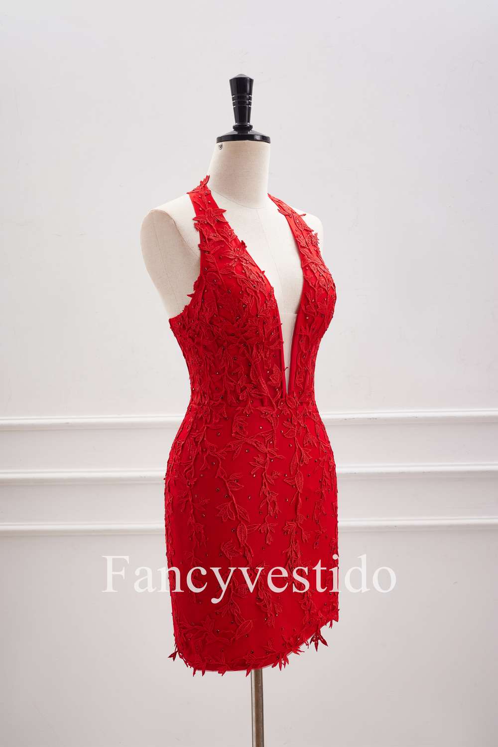 Halter Red Appliques Backless Tight Short Homecoming Dress