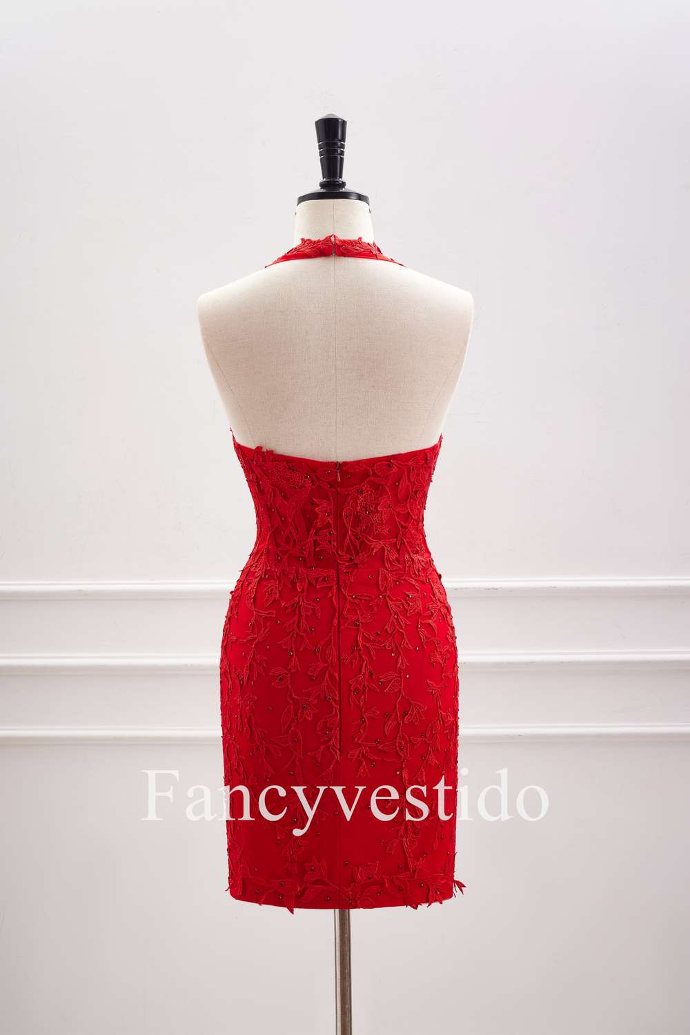 Halter Red Appliques Backless Tight Short Homecoming Dress