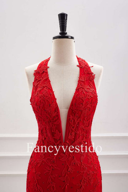 Halter Red Appliques Backless Tight Short Homecoming Dress