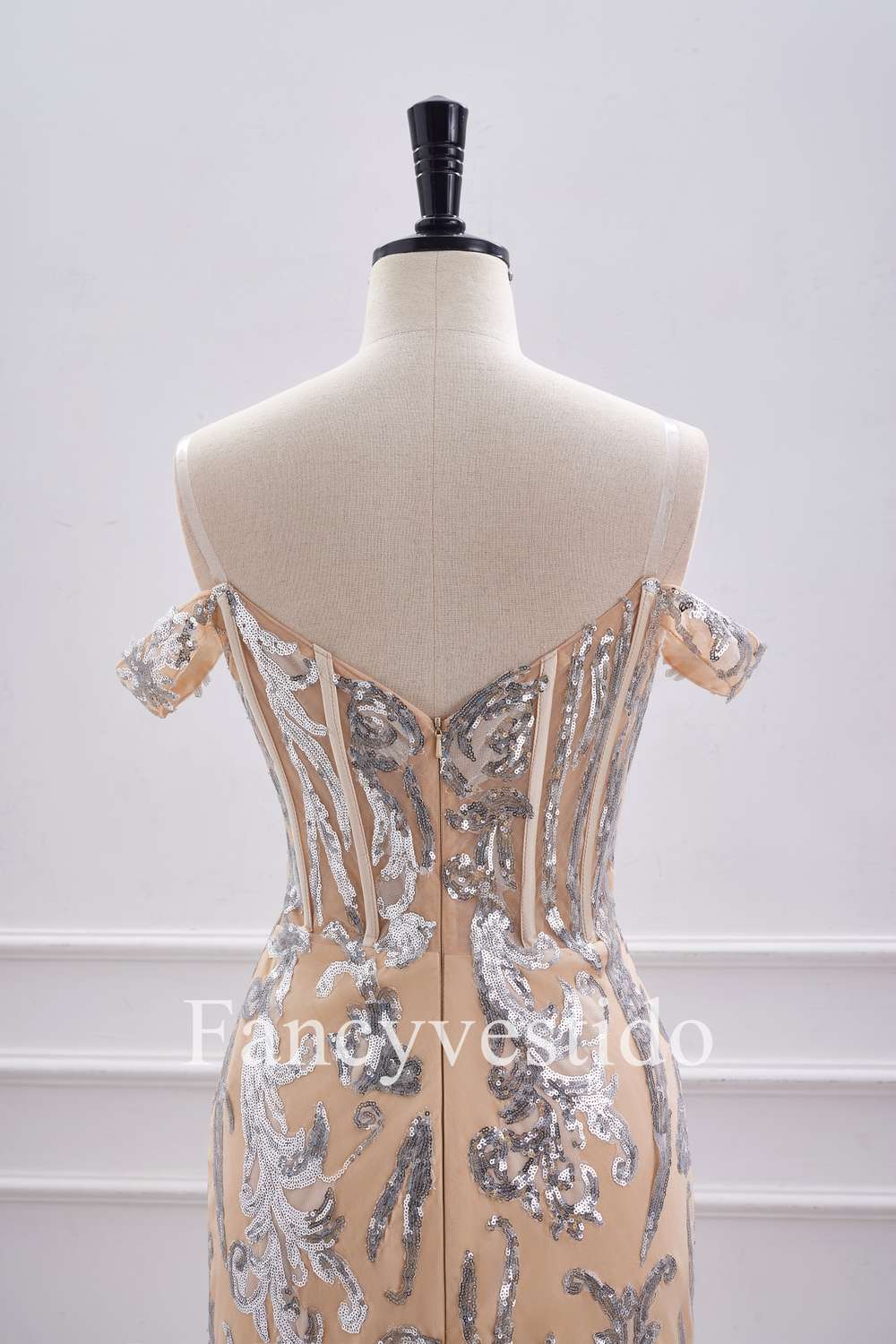 Off the Shoulder Nude Corset Tight Homecoming Dress with Silver Sequin