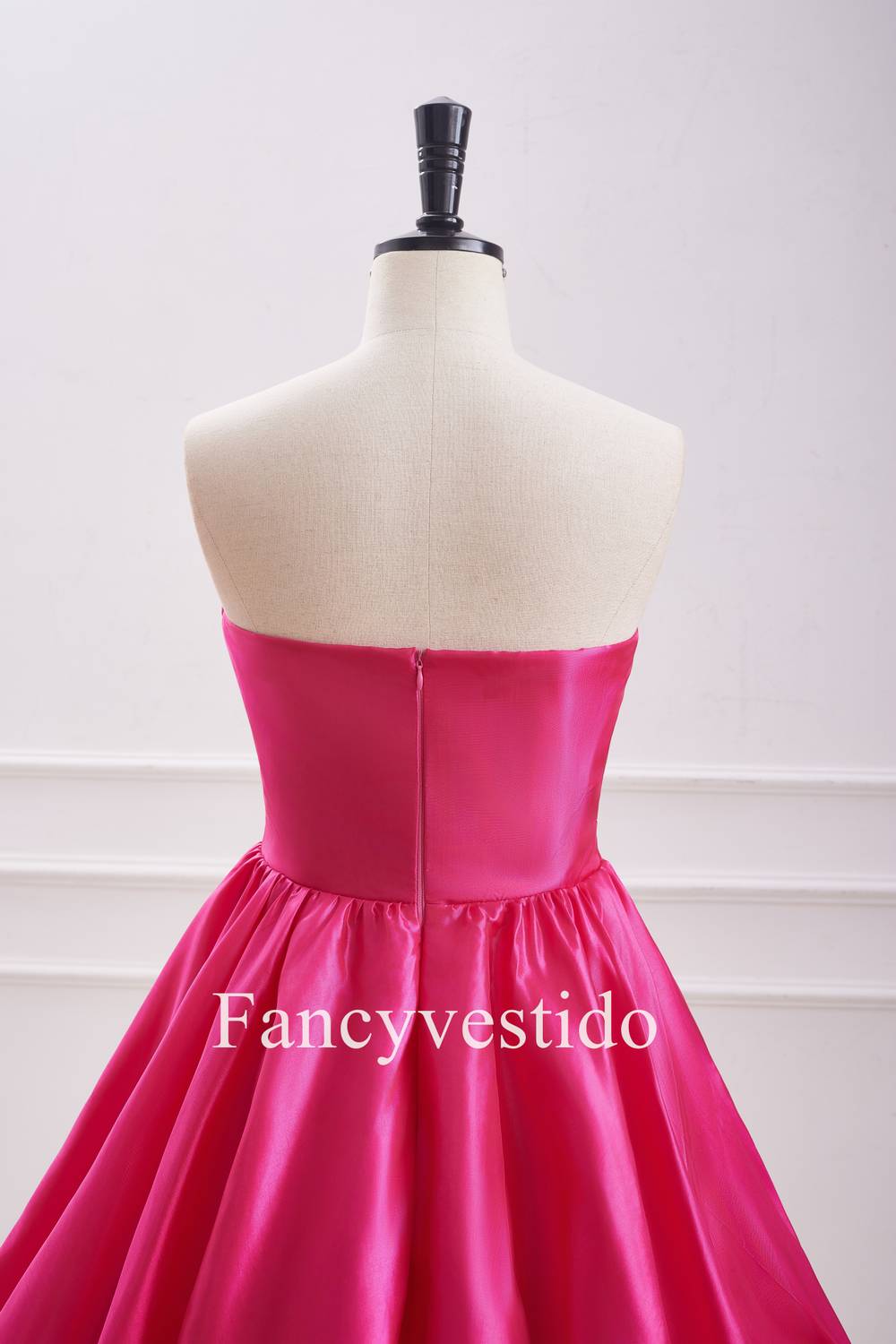 A-Line Strapless Fuchsia Pleated Short Party Dress