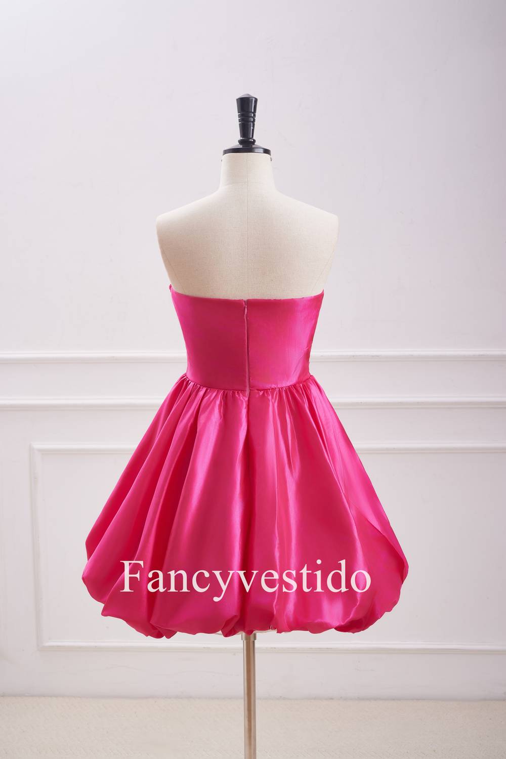 A-Line Strapless Fuchsia Pleated Short Party Dress