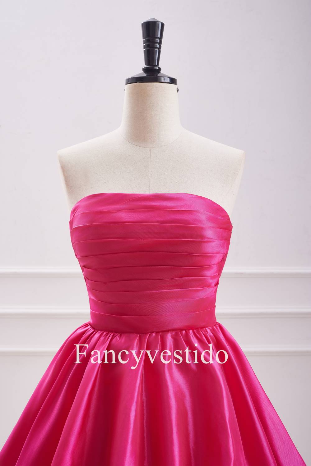 A-Line Strapless Fuchsia Pleated Short Party Dress