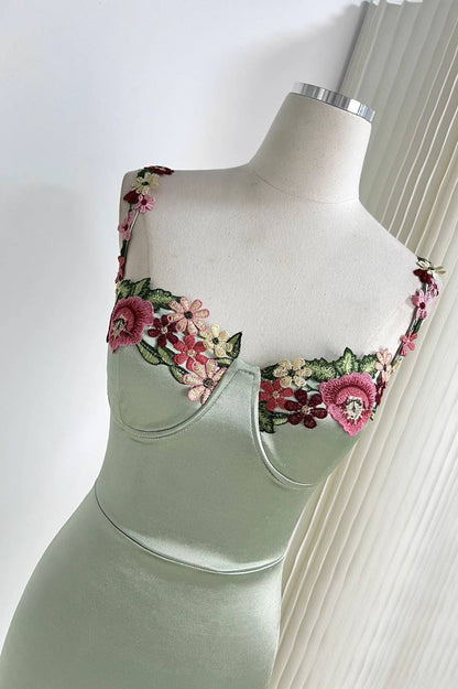 Gorgeous Sage Green Floral Embroidery Short Party Dress