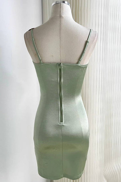 Gorgeous Sage Green Floral Embroidery Short Party Dress