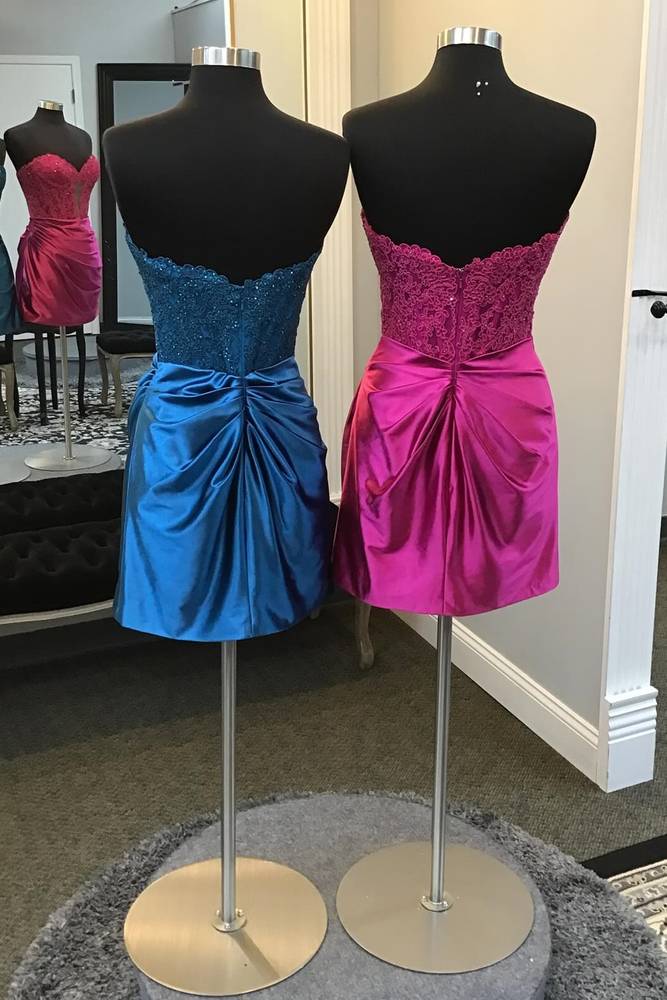 Blue Sweetheart Lace Corset Ruched Short Dress