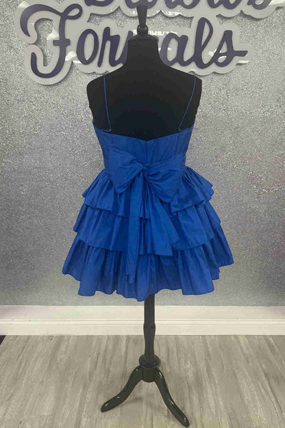Blue Straps Layered A-Line Short Party Dress
