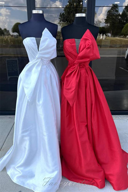 Pink Strapless A-Line Long Prom Dress with Bow