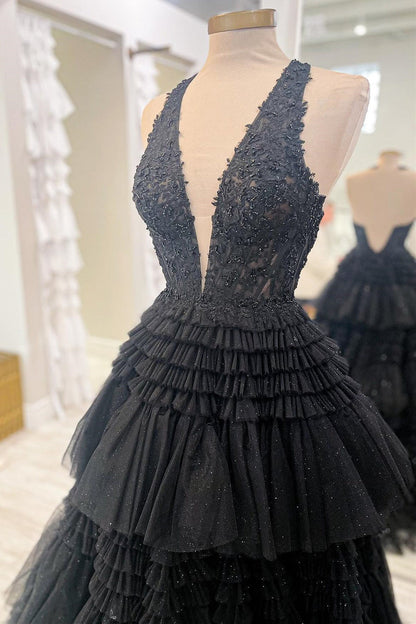 Halter Red Appliques Ruffle Tulle Prom Ball Gown