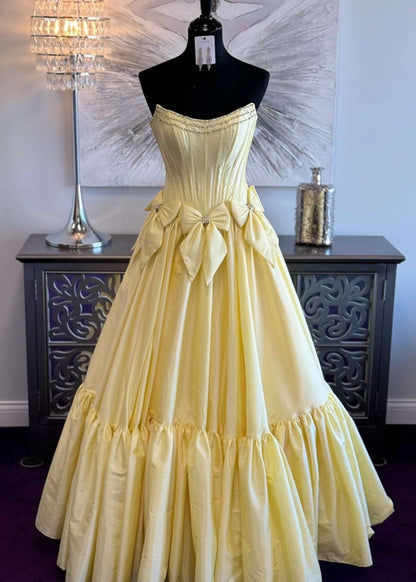Black Strapless Beaded Ruffle Prom Dress with Bow