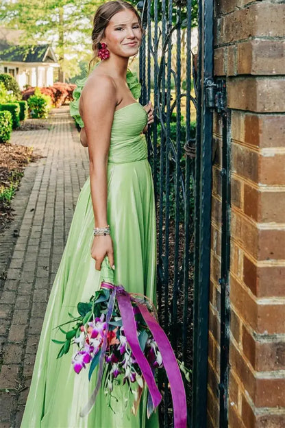Keyhole Pleated Slit Prom Dress with One Shoulder