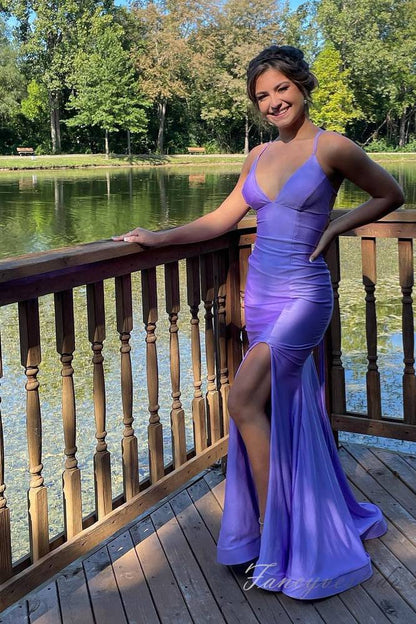 Lilac Straps Sheath Mermaid Prom Dress with Lace-up Back