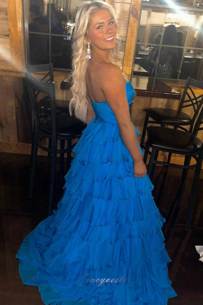 Blue Sweetheart Twist Kont Ruffle A-Line Prom Dress