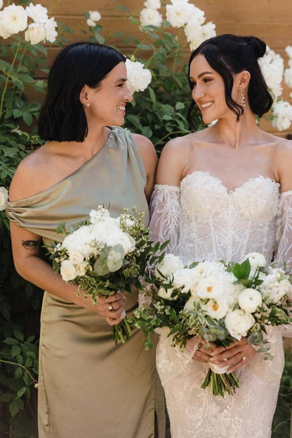 Asymmetrical One Shoulder Bridesmaid Dress with Slit