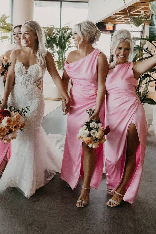 Asymmetrical One Shoulder Bridesmaid Dress with Slit