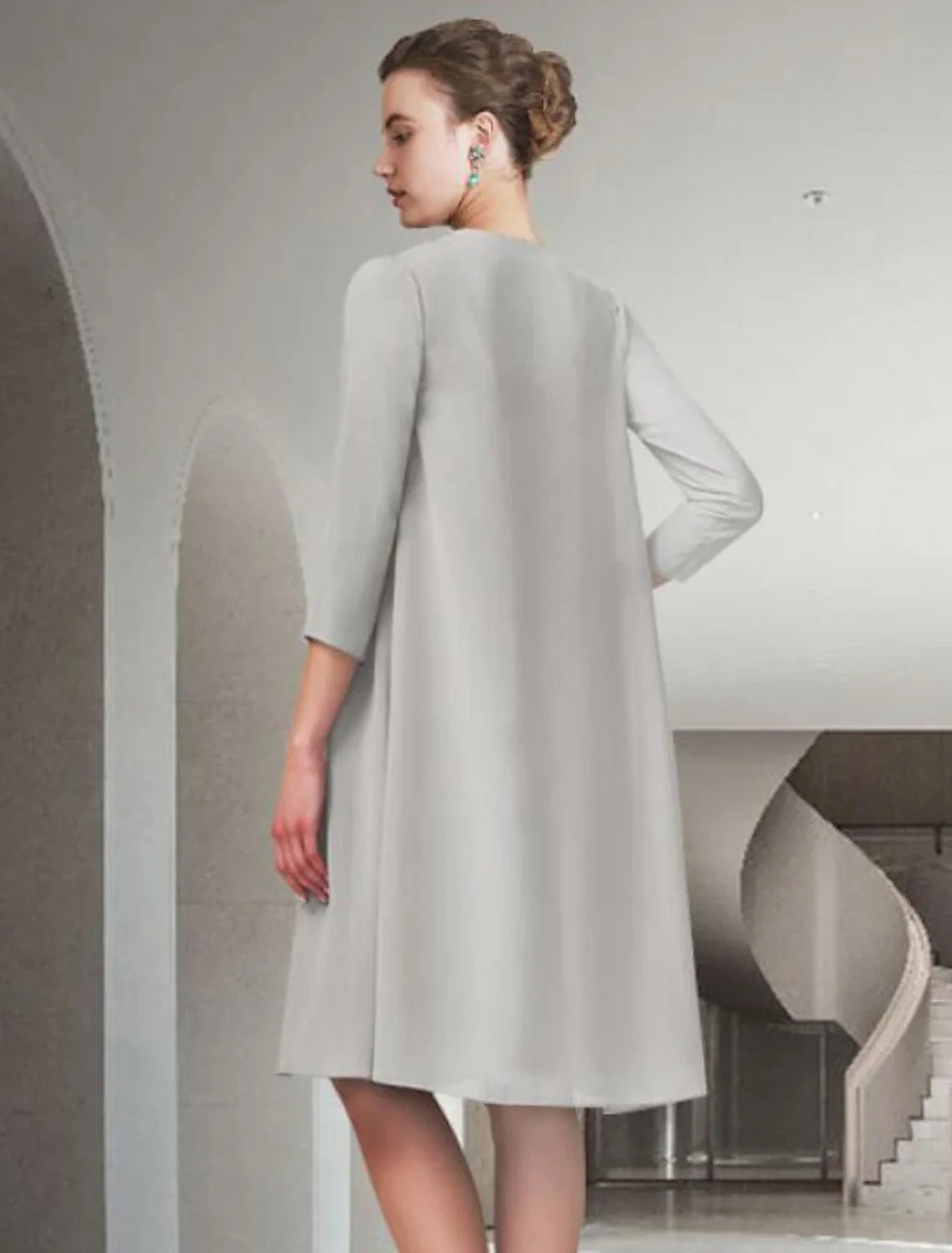 Aimishang  Two Piece A-Line Mother of the Bride Dress Church Elegant Jewel Neck Knee Length Chiffon Sleeveless with Pleats Ruched