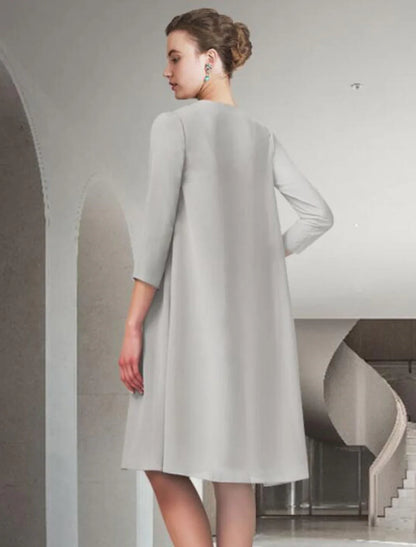 Aimishang  Two Piece A-Line Mother of the Bride Dress Church Elegant Jewel Neck Knee Length Chiffon Sleeveless with Pleats Ruched