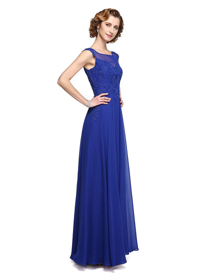 Aimishang  A-Line Mother of the Bride Dress Elegant Jewel Neck Ankle Length Chiffon Lace Sleeveless with Appliques