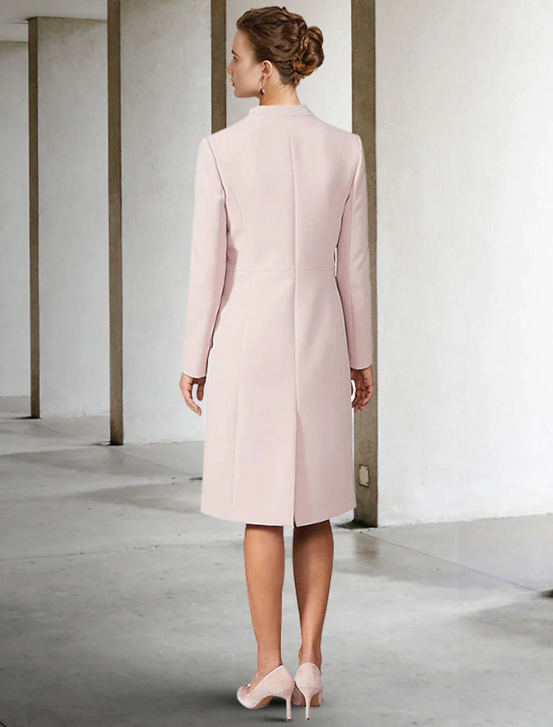 Two Piece A-Line Mother of the Bride Dress Wedding Guest Church Elegant V Neck Knee Length Chiffon Short Sleeve Jacket Dresses with Solid Color Fall