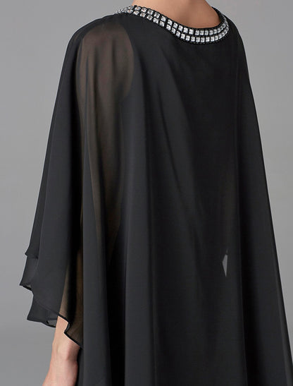 Aimishang  A-Line Mother of the Bride Dress Wedding Guest Plus Size Elegant Jewel Neck Floor Length Chiffon Sleeveless with Beading Fall