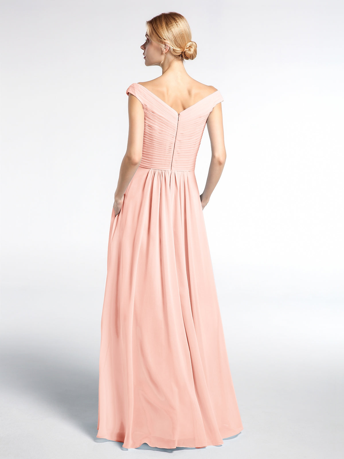 Off shoulder V-neck Maxi Dress with Pockets-Pearl Pink