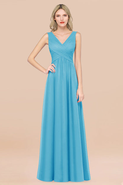 Glamorous Chiffon V-Neck Sleeveless Burgundy Bridesmaid Dress