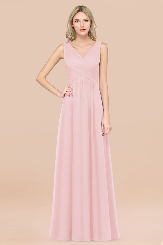 Glamorous Chiffon V-Neck Sleeveless Burgundy Bridesmaid Dress