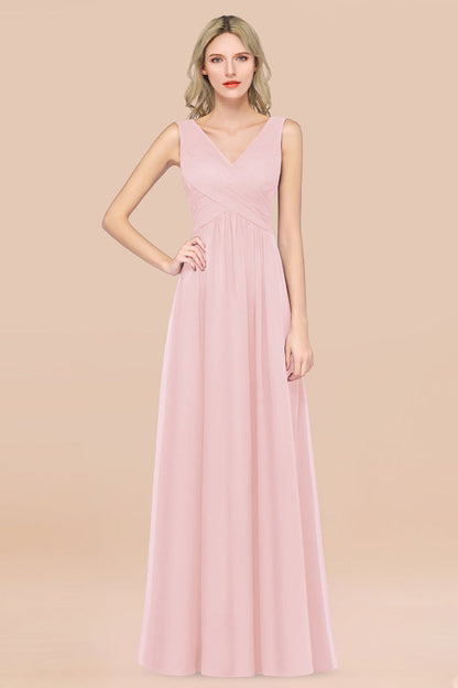 Glamorous Chiffon V-Neck Sleeveless Burgundy Bridesmaid Dress