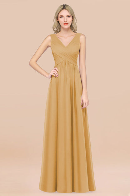 Glamorous Chiffon V-Neck Sleeveless Burgundy Bridesmaid Dress