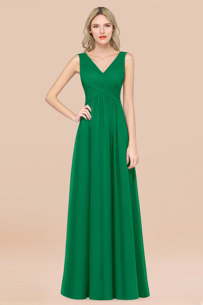 Glamorous Chiffon V-Neck Sleeveless Burgundy Bridesmaid Dress