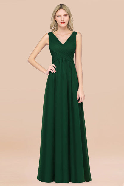Glamorous Chiffon V-Neck Sleeveless Burgundy Bridesmaid Dress