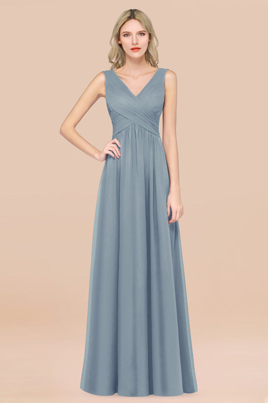 Glamorous Chiffon V-Neck Sleeveless Burgundy Bridesmaid Dress