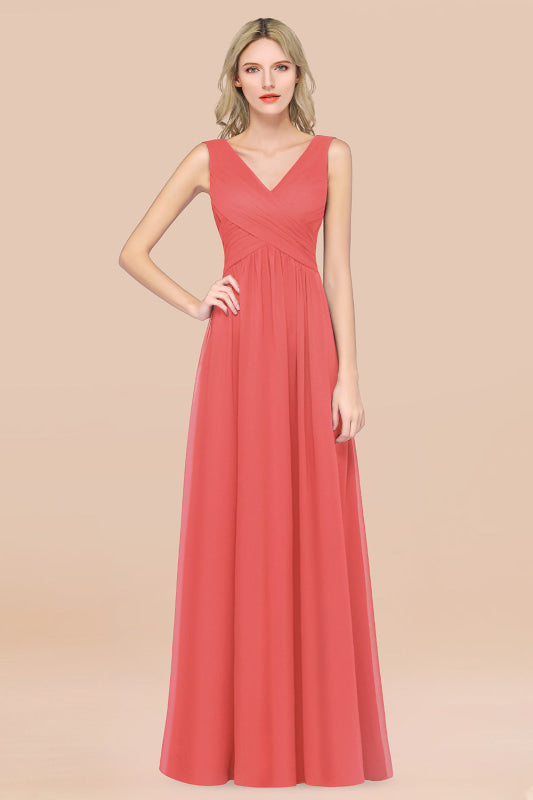 Glamorous Chiffon V-Neck Sleeveless Burgundy Bridesmaid Dress