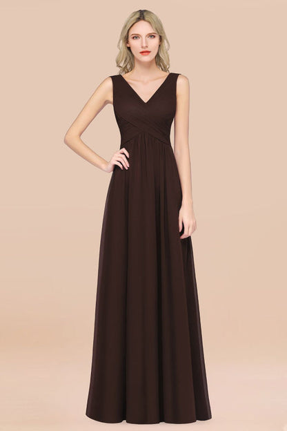 Glamorous Chiffon V-Neck Sleeveless Burgundy Bridesmaid Dress