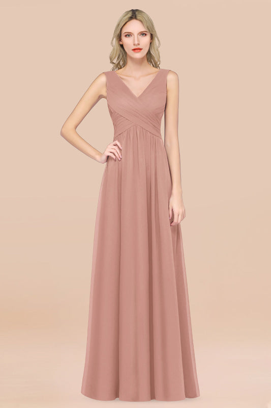 Glamorous Chiffon V-Neck Sleeveless Burgundy Bridesmaid Dress