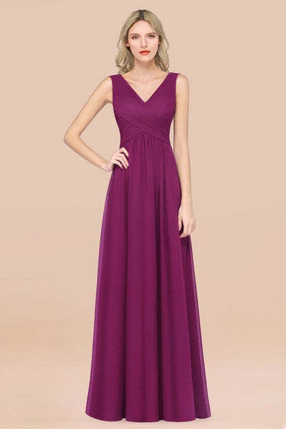 Glamorous Chiffon V-Neck Sleeveless Burgundy Bridesmaid Dress