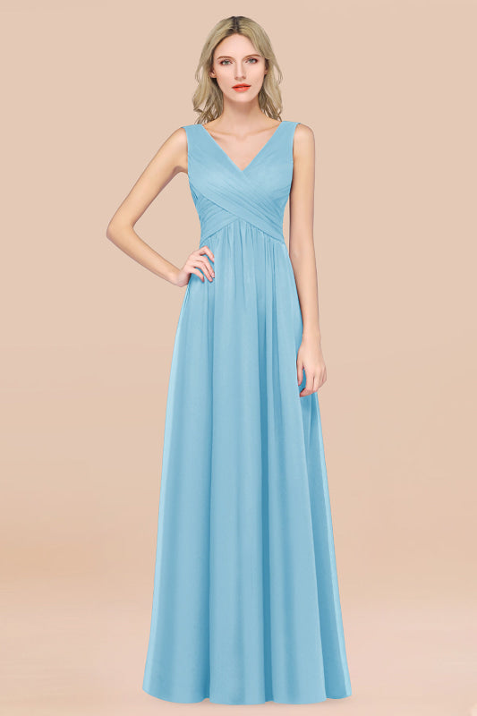 Glamorous Chiffon V-Neck Sleeveless Burgundy Bridesmaid Dress