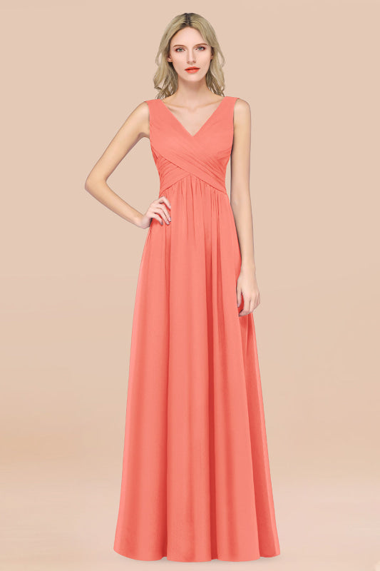 Glamorous Chiffon V-Neck Sleeveless Burgundy Bridesmaid Dress